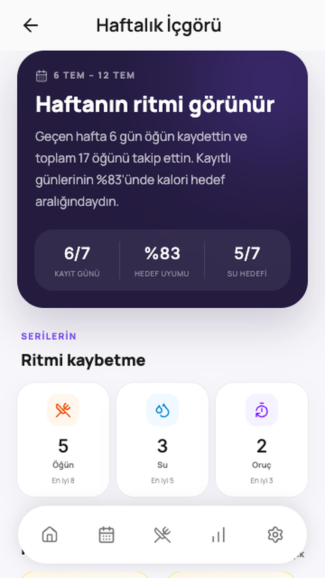 ZindePlus haftalık içgörü ekranı